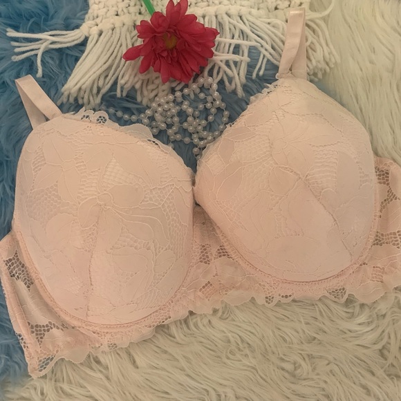 NWOT Blush Pink Lace Overlay Underwire Support Bra Adrienne Vittadini 40DD - Picture 1 of 6